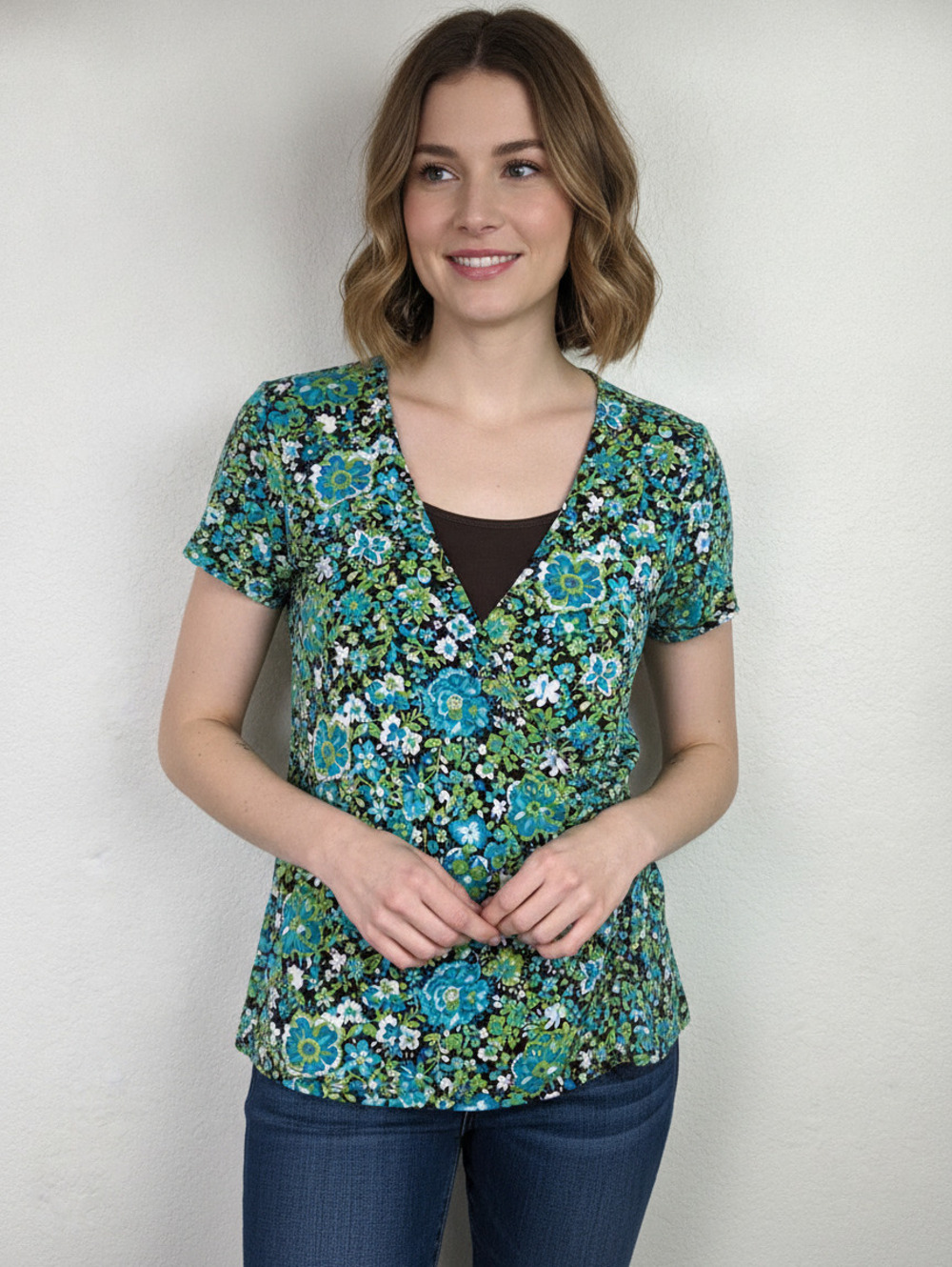 Vintage Y2K Kim Rogers Floral Print Short Sleeve Top